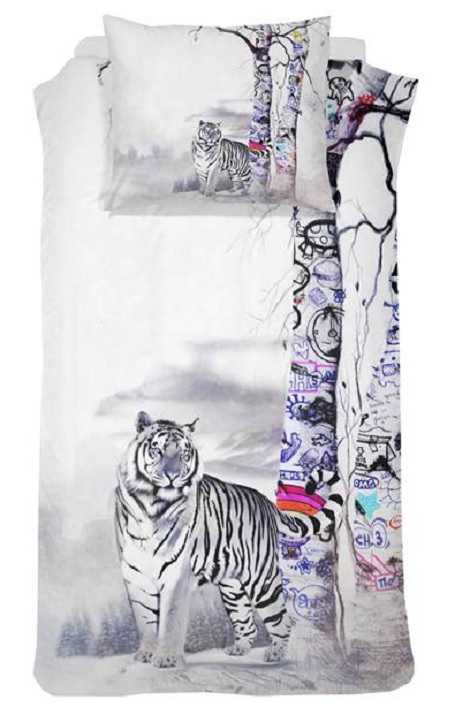 Overtrek met Tijger print wit,zwart,grijs, rose,katoen satijn, litsjumaux